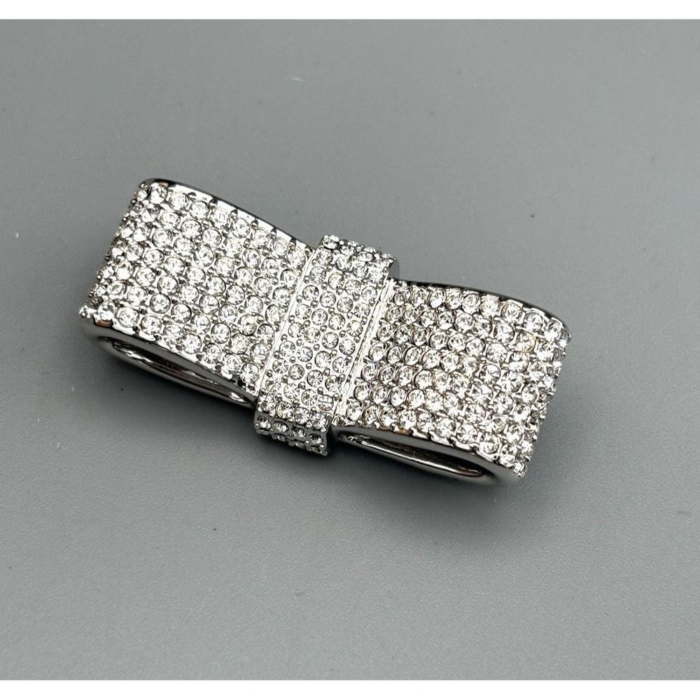 Vintage Swarovski Bow Pin White Gold Plated Crystal Ribbon Brooch 1.5" RARE